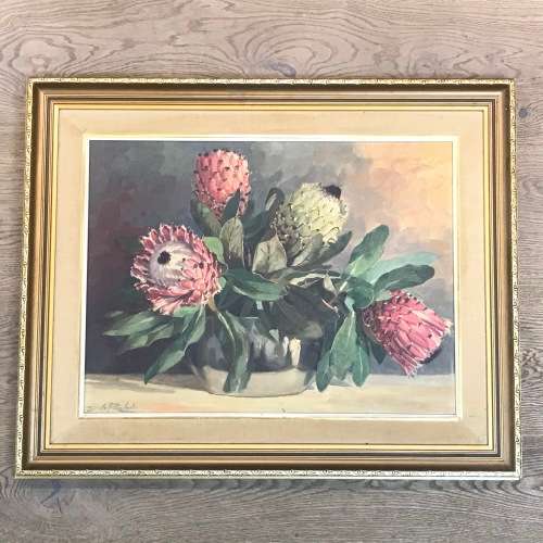 Dino Paravano still life proteas oil painting on board - frame 78,5 x 63cm and painting 59,5 x 44cm