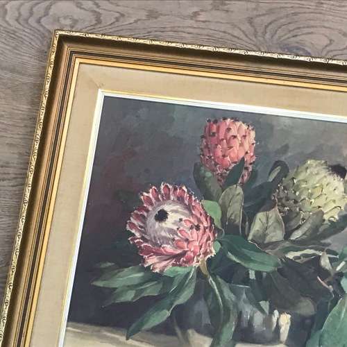 Dino Paravano still life proteas oil painting on board - frame 78,5 x 63cm and painting 59,5 x 44cm