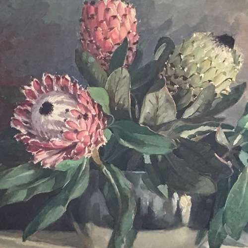 Dino Paravano still life proteas oil painting on board - frame 78,5 x 63cm and painting 59,5 x 44cm