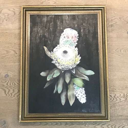 Eve Milne still life proteas oil painting - frame 55 x 74cm and painting 44,5 x 63cm