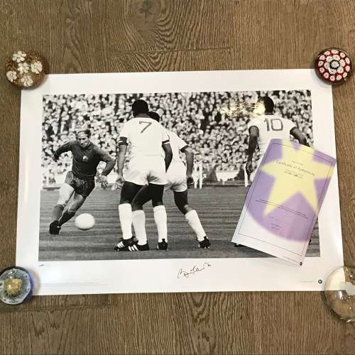 European Cup final football poster signed by Bobby Charlton - Manchester United - print #254 of 500
