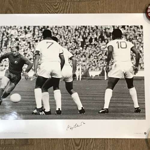European Cup final football poster signed by Bobby Charlton - Manchester United - print #254 of 500