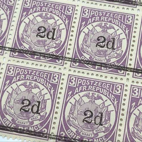 ZAR Transvaal SACC 199 block of 24 stamps unmounted mint - 2d on 3d