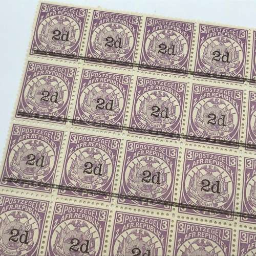 ZAR Transvaal SACC 199 block of 24 stamps unmounted mint - 2d on 3d