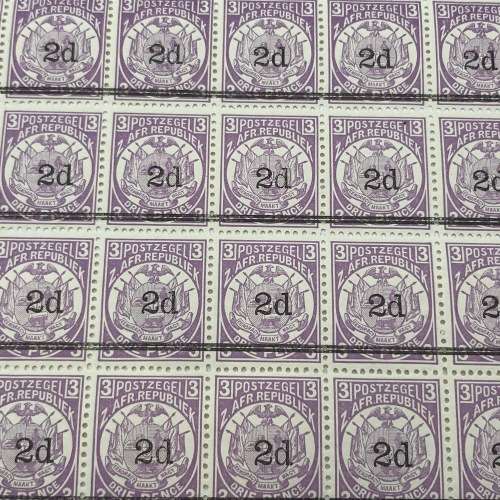 ZAR Transvaal SACC 199 block of 24 stamps unmounted mint - 2d on 3d