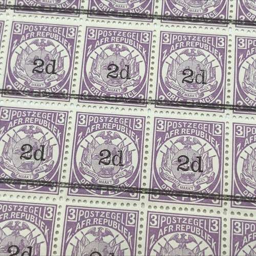 ZAR Transvaal SACC 199 block of 24 stamps unmounted mint - 2d on 3d
