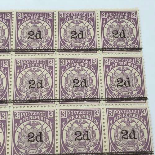 ZAR Transvaal SACC 199 block of 24 stamps unmounted mint - 2d on 3d