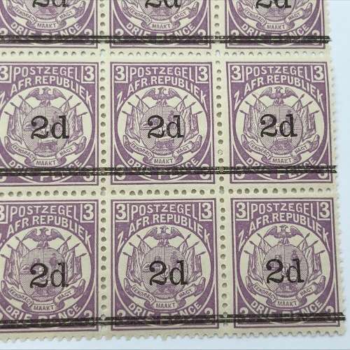 ZAR Transvaal SACC 199 block of 24 stamps unmounted mint - 2d on 3d
