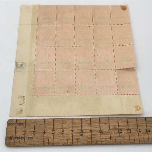 1895 ZAR Fiscal 6d overprinted Postzegel - part sheet 20 (PZ) in margin