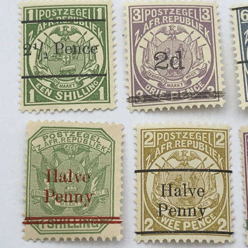 ZAR - 1880`s to 1890`s lot of 8 surcharged unmounted mint stamps