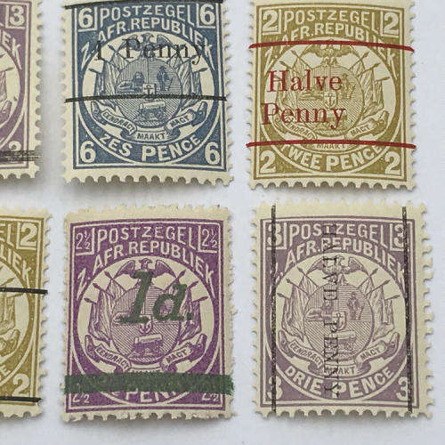 ZAR - 1880`s to 1890`s lot of 8 surcharged unmounted mint stamps