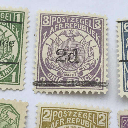 ZAR - 1880`s to 1890`s lot of 8 surcharged unmounted mint stamps