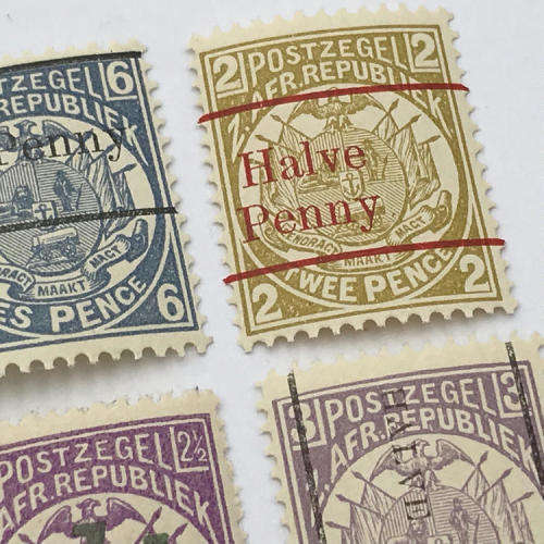 ZAR - 1880`s to 1890`s lot of 8 surcharged unmounted mint stamps