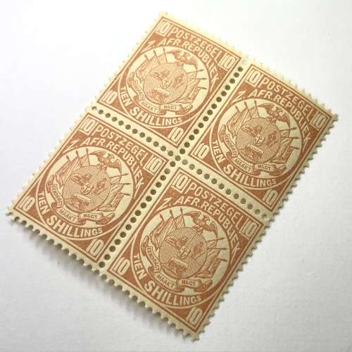 ZAR - SACC 189 unmounted mint block of 4 x 10 Shilling stamps