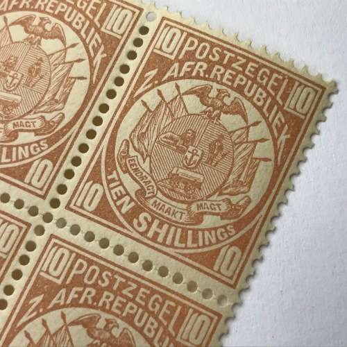 ZAR - SACC 189 unmounted mint block of 4 x 10 Shilling stamps