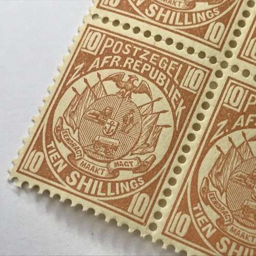 ZAR - SACC 189 unmounted mint block of 4 x 10 Shilling stamps