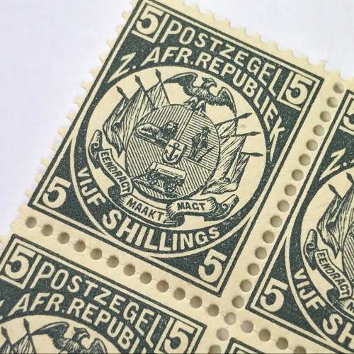 ZAR - SACC 188 unmounted mint block of 4 x 5 Shilling stamps