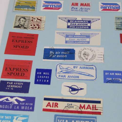 Lot of about 90 Airmail Tags and other items