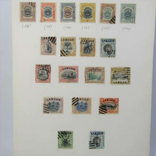 Lot of 19 Labuan Colony and North Borneo with Labuan overprint stamps - mint and used hinged