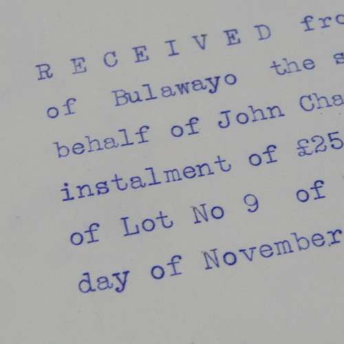 Rhodesia 1914 receipt for land bought near Bulawayo - rarely seen