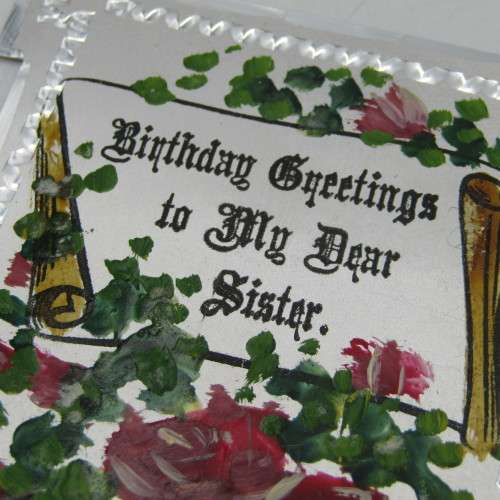 Antique metal Birthday card to a sister - rare and almost never seen