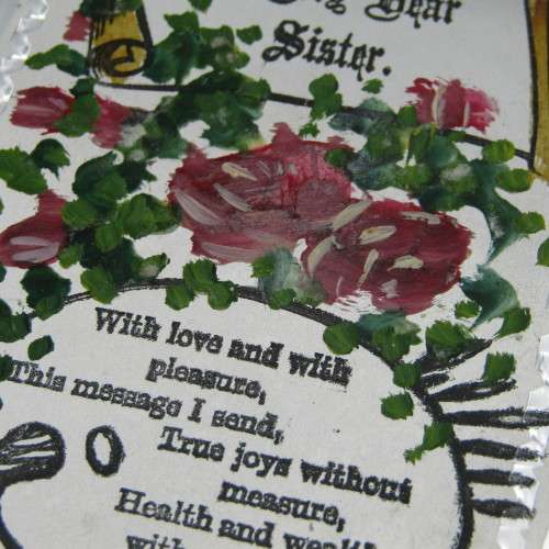 Antique metal Birthday card to a sister - rare and almost never seen