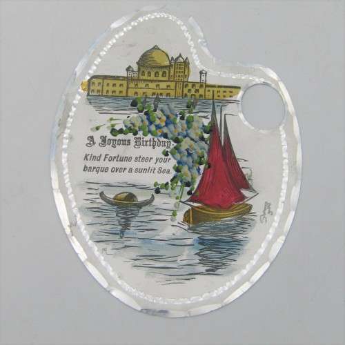 Antique metal Birthday card - odd shape - rare and almost never seen