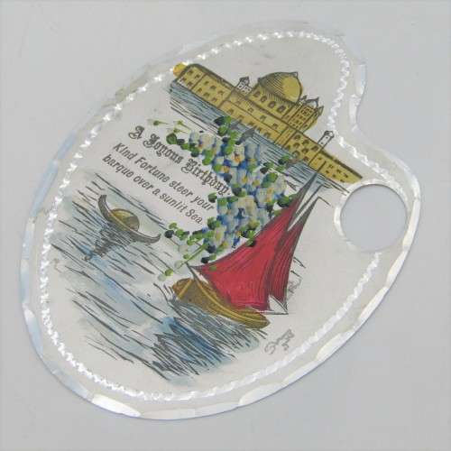 Antique metal Birthday card - odd shape - rare and almost never seen