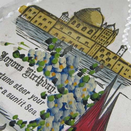 Antique metal Birthday card - odd shape - rare and almost never seen