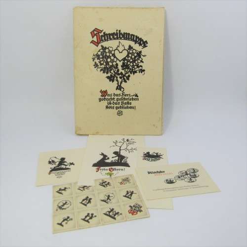 Antique German writing Case folder with cards, stickers, envelopes and more