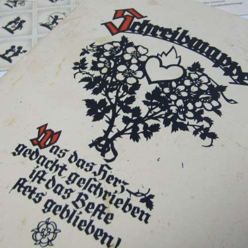 Antique German writing Case folder with cards, stickers, envelopes and more