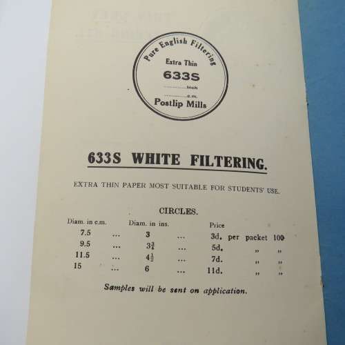 Antique Postlip Mill 633 English filtering papers advertising booklet