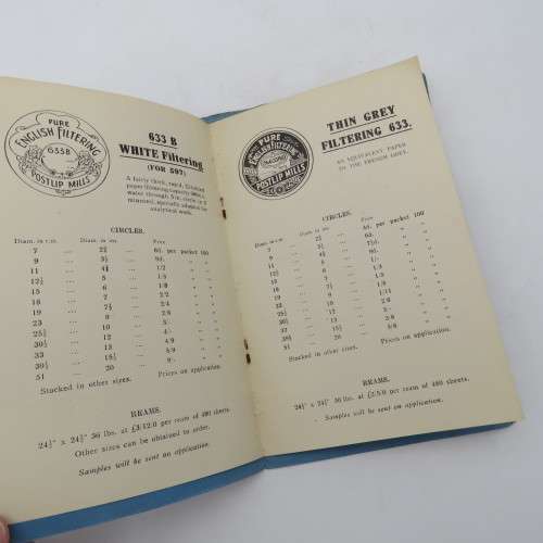 Antique Postlip Mill 633 English filtering papers advertising booklet