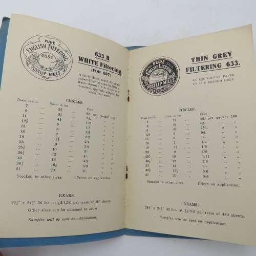 Antique Postlip Mill 633 English filtering papers advertising booklet