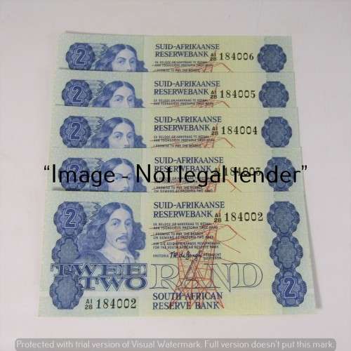 Lot of 5 x 1978 Fourth issue TW de Jongh R2 notes with concecutive numbers