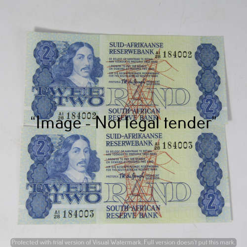 Lot of 5 x 1978 Fourth issue TW de Jongh R2 notes with concecutive numbers