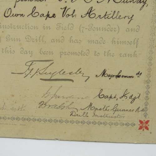 1895 Promotion certificate for TA Mundy to the rank Corporal and Sergeant