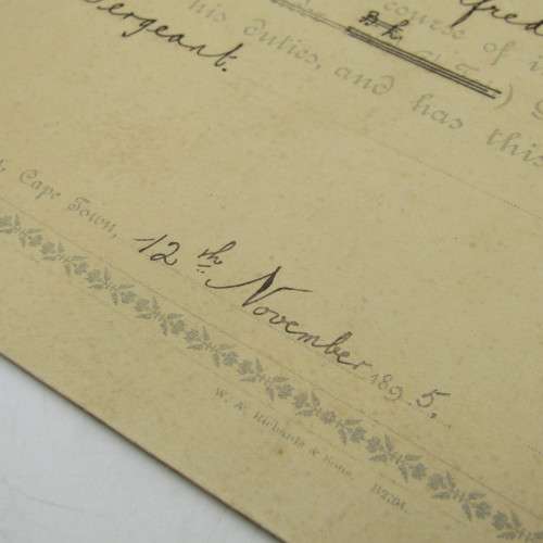 1895 Promotion certificate for TA Mundy to the rank Corporal and Sergeant