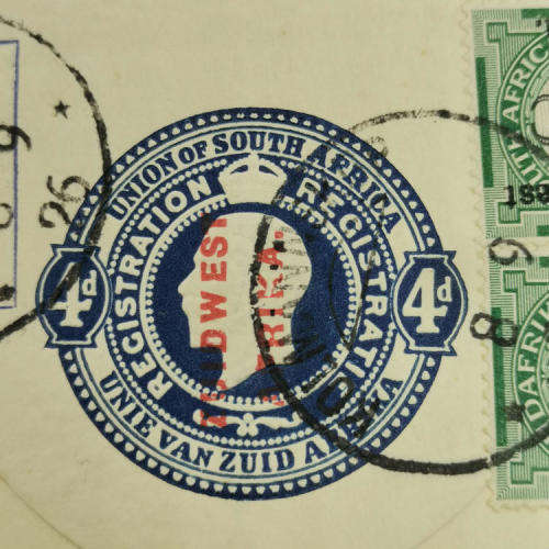 Kolmannskop cancellation on 2 pairs of South Africa half penny springbok stamps