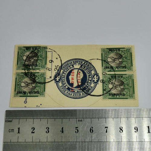 Kolmannskop cancellation on 2 pairs of South Africa half penny springbok stamps