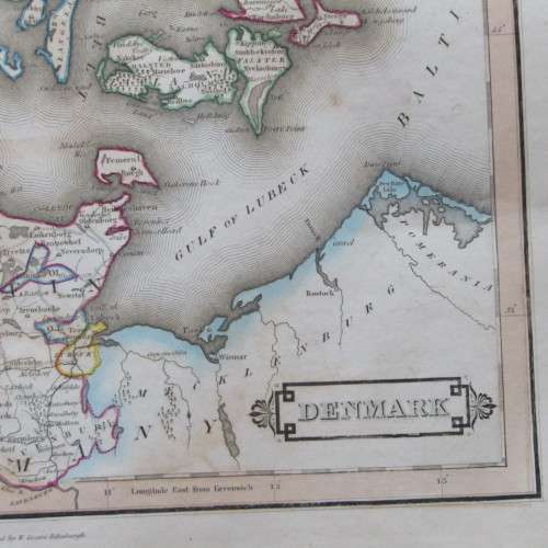Original 1830`s map of Denmark - published by W. Lizars, Edinburgh - 47 x 57cm