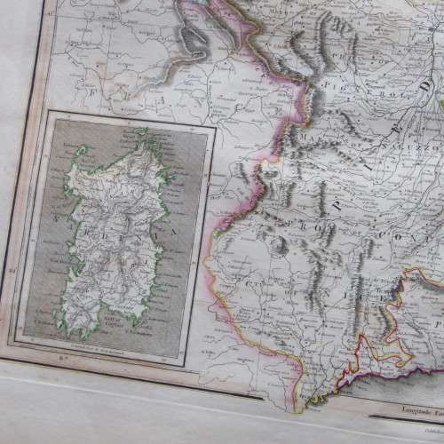 Original 1830`s map of Kingdom of Sardinia - published by W.H. Lizars, Edinburgh - 57 x 47cm