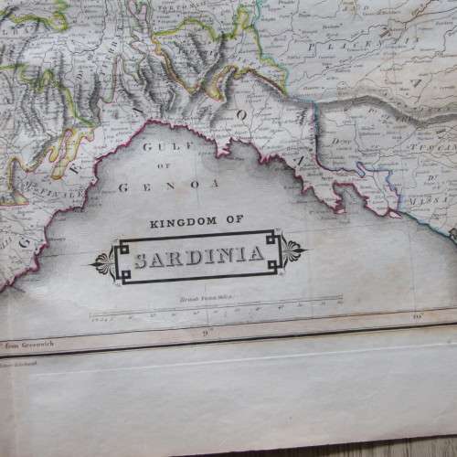 Original 1830`s map of Kingdom of Sardinia - published by W.H. Lizars, Edinburgh - 57 x 47cm