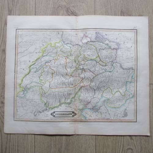 Original 1830`s map of Switzerland - published by W.H. Lizars, Edinburgh - 57 x 47cm