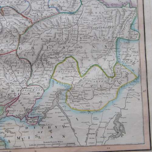 Original 1830`s map of Switzerland - published by W.H. Lizars, Edinburgh - 57 x 47cm