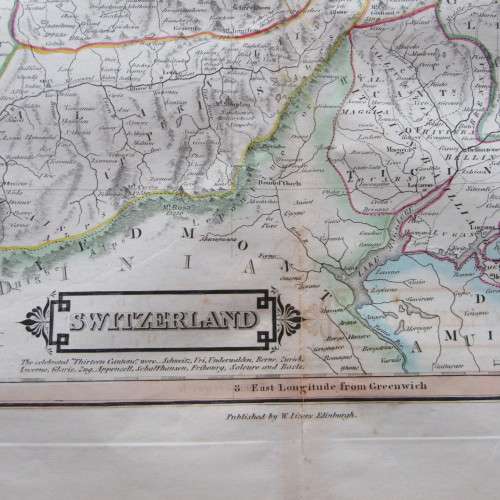 Original 1830`s map of Switzerland - published by W.H. Lizars, Edinburgh - 57 x 47cm
