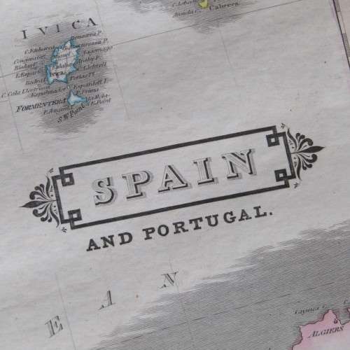 Original 1830`s map of Spain & Portugal - published by W.H. Lizars, Edinburgh - 57 x 47cm