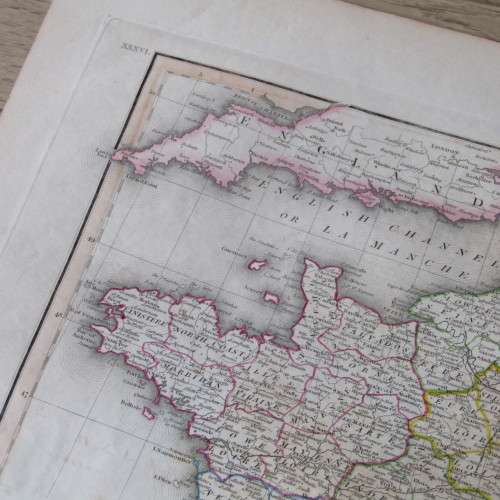 Original 1830`s map of France in departments - published by W.H. Lizars, Edinburgh - 57 x 47cm