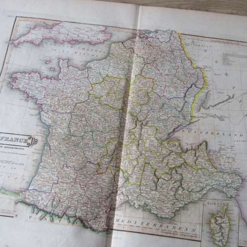 Original 1830`s map of France in departments - published by W.H. Lizars, Edinburgh - 57 x 47cm
