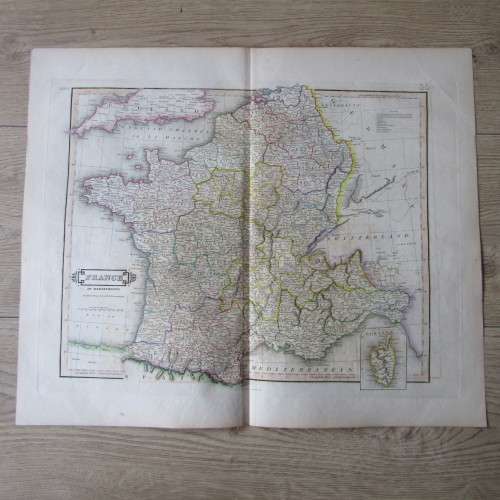 Original 1830`s map of France in departments - published by W.H. Lizars, Edinburgh - 57 x 47cm